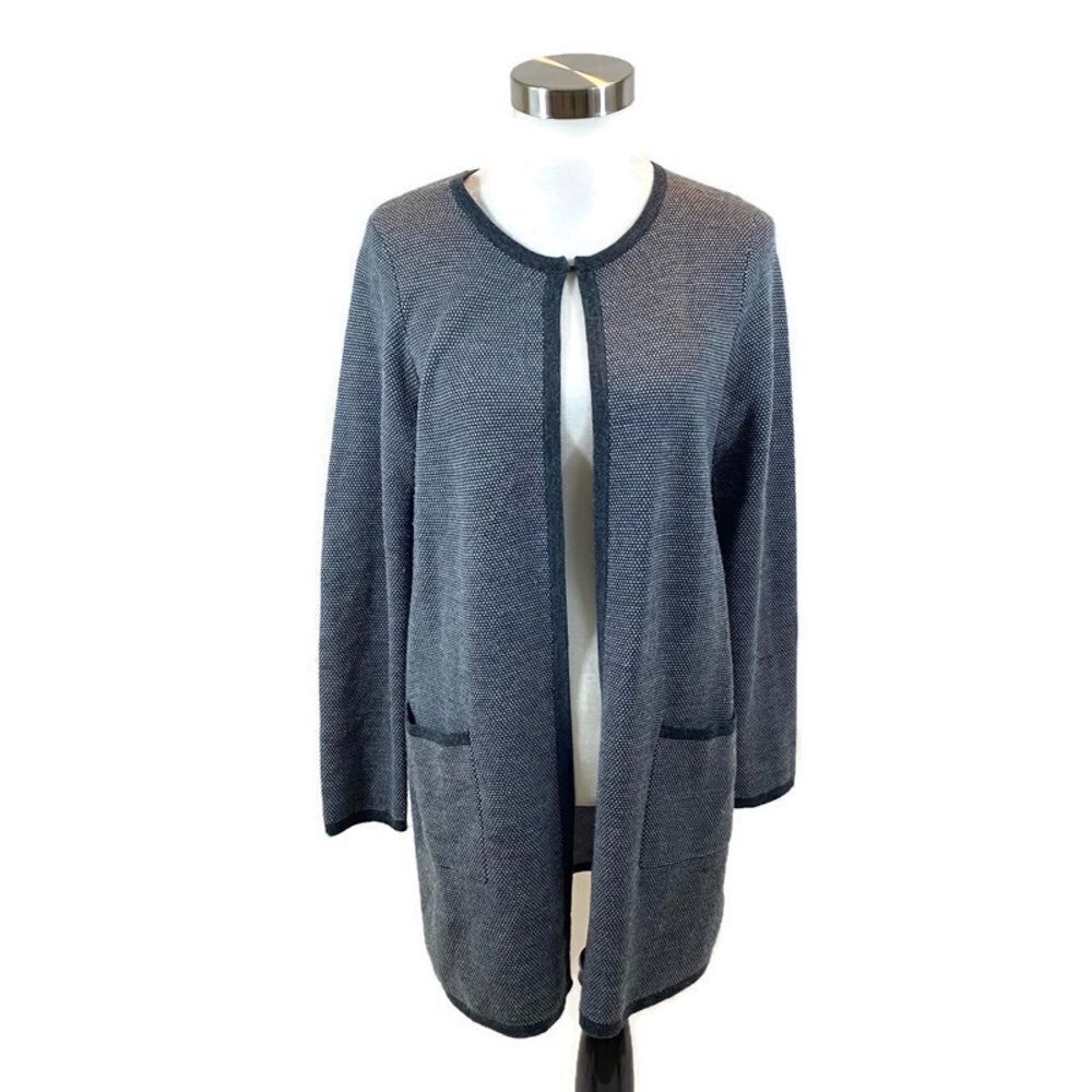 Ellen Tracey Grey and Black‎ Open Front Duster Cardigan Size Large